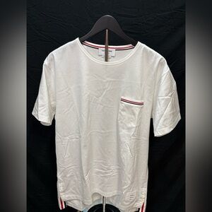 Thom Browne White Tee with Striped Pocket